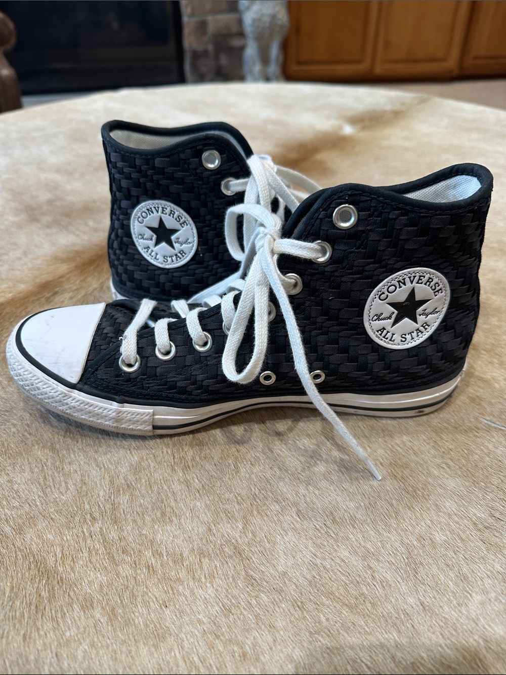 Converse Black Woven High-Top Sneakers with White Laces